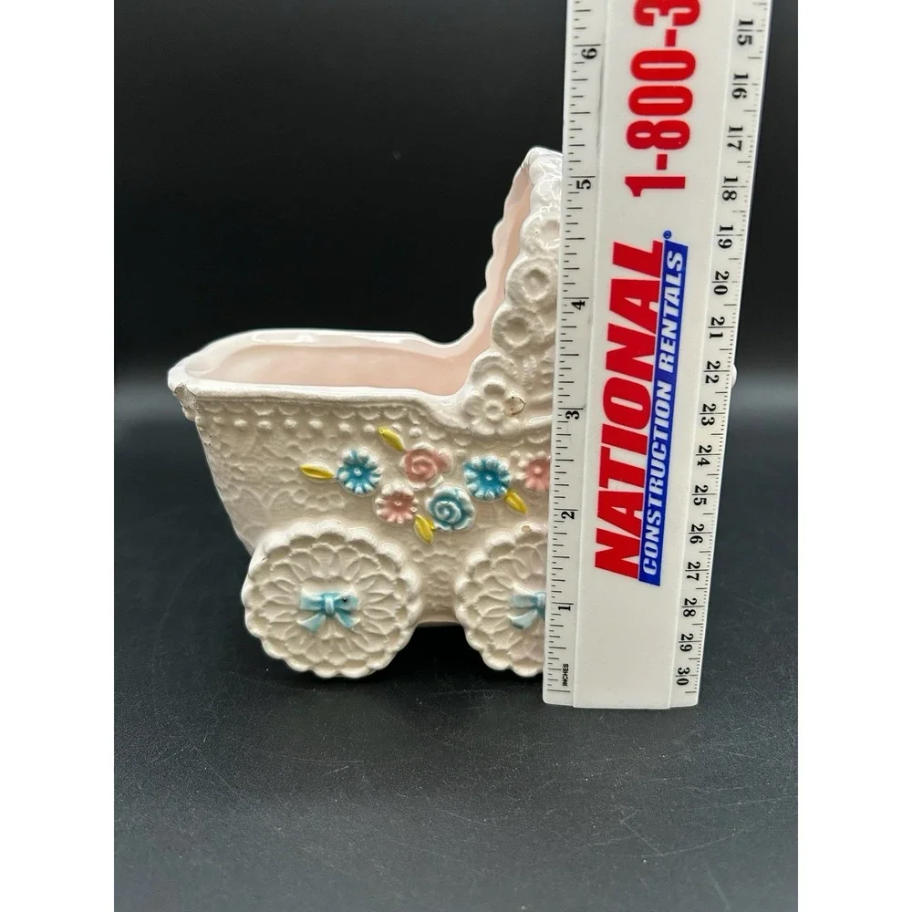 VTG Relpo Nursery Baby Carriage Planter Hand Painted Embossed